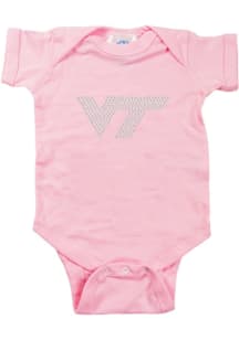 Virginia Tech Hokies Baby Pink Clear Stones Short Sleeve One Piece