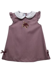 Vive La Fete Texas State Bobcats Toddler Girls Maroon Gingham Short Sleeve Dress