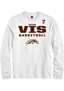 Carson Vis Mens White Western Michigan Broncos NIL Stacked Box Long Sleeve Player T Shirt
