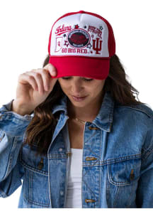 Indiana Hoosiers Gameday Social Layered Patch Trucker Womens Adjustable Hat - White