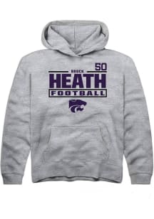 Brock Heath Rally Youth Grey K-State Wildcats NIL Stacked Box Long Sleeve Player Hoodie
