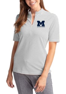 Womens Michigan Wolverines Ash Cutter and Buck Letterwinners M Club Virtue Eco Pique Stripe Short..
