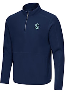 Antigua Seattle Kraken Mens Navy Blue Step Up Long Sleeve Qtr Zip Pullover
