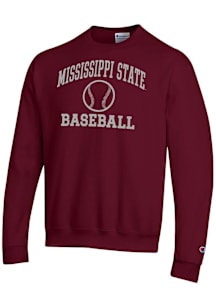 Champion Mississippi State Bulldogs Mens Maroon Baseball Powerblend Long Sleeve Crew Sweatshirt