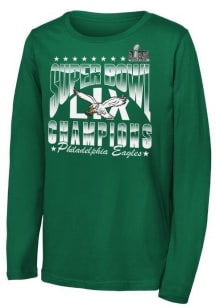 Philadelphia Eagles Youth Kelly Green 2024 Super Bowl Champs Fan Retro Arch Long Sleeve T-Shirt