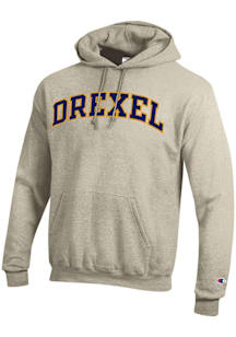 Mens Drexel Dragons Oatmeal Champion Tackle Twill Arch Name Hooded Sweatshirt