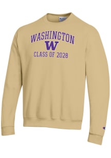 Mens Washington Huskies Gold Champion Font Class of 2028 Powerblend Crew Sweatshirt