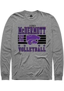 Sydney McDermott Mens Grey K-State Wildcats NIL Striped Long Sleeve Player T Shirt