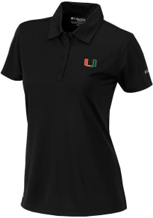 Columbia Miami Hurricanes Womens Black Heat Seal Birdie Short Sleeve Polo Shirt