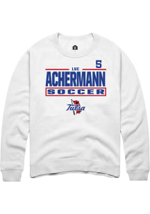 Luc Achermann Rally Mens White Tulsa Golden Hurricane NIL Stacked Box Player Crew