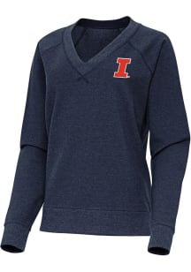 Womens Illinois Fighting Illini Navy Blue Antigua Varsity Crew Sweatshirt