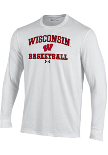 Under Armour Wisconsin Badgers White Basketball Performance Long Sleeve T Shirt
