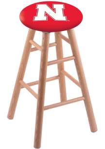 Brown Nebraska Cornhuskers Round Cushion Oak Pub Stool