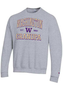 Champion Washington Huskies Mens Grey Est. Date Grandpa Powerblend Long Sleeve Crew Sweatshirt