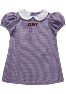 Vive La Fete Northern Iowa Panthers Baby Girls Purple Gingham Collar Short Sleeve Dress