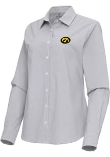 Womens Iowa Hawkeyes Ash Antigua Porter Long Sleeve Dress Shirt