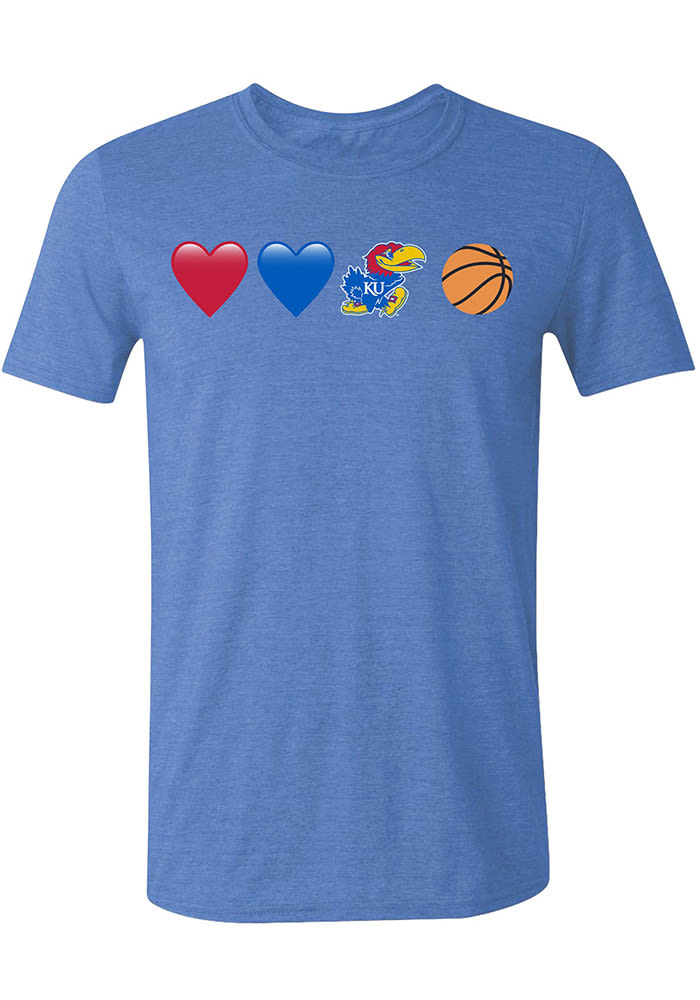 Kansas Jayhawks Blue Heart Basketball Short Sleeve T Shirt