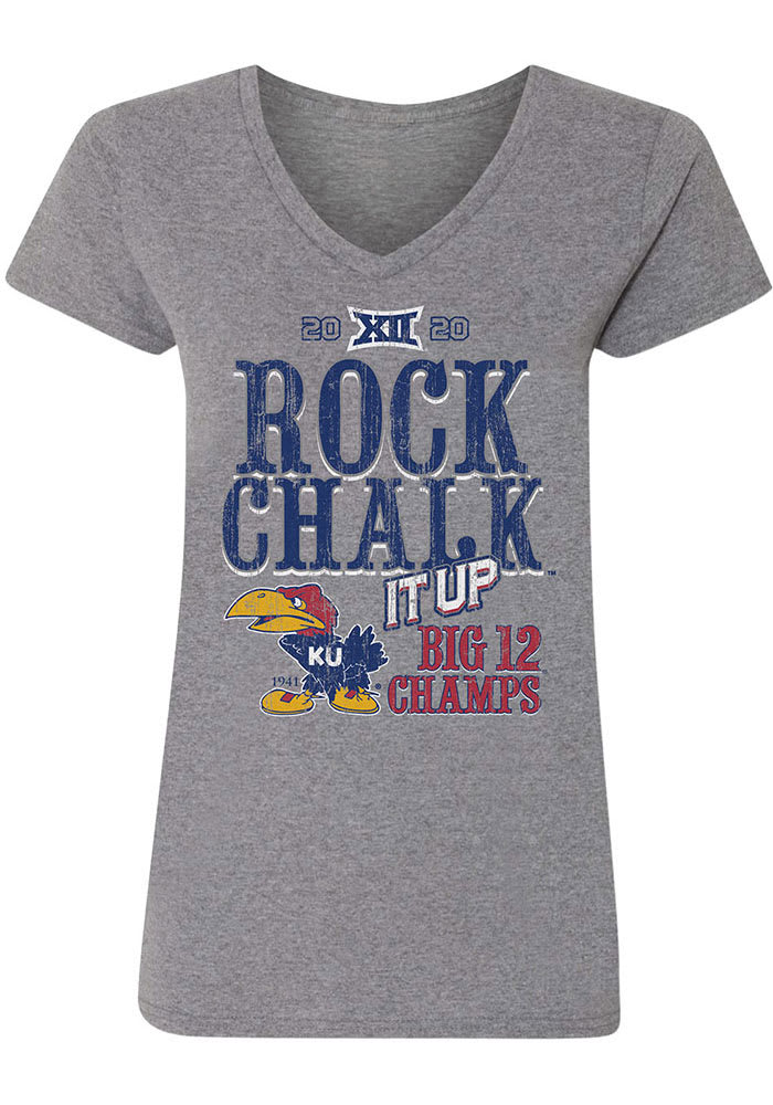 Kansas Jayhawks Womens Grey 2019-2020 Big 12 Champions Short Sleeve T-Shirt
