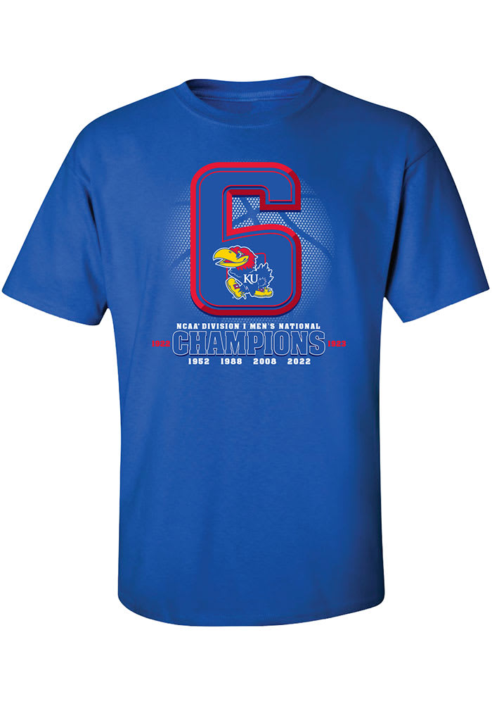 Kansas Jayhawks Blue 2022 National Champions Six Time Short Sleeve T Shirt