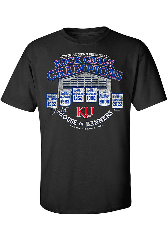 Ultimate Athletic Sportswear Kansas Jayhawks Black 2022 National Champions Banners Short Sleeve T Shirt, Black, 100% Cotton, Size S, Rally House