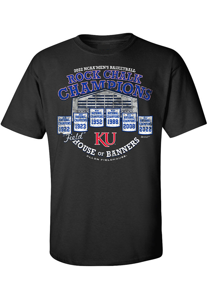 Kansas Jayhawks Black 2022 National Champions Banners Short Sleeve T Shirt