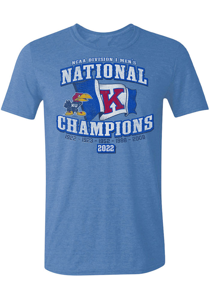 Kansas Jayhawks Blue 2022 National Champions Flag Short Sleeve Fashion T Shirt