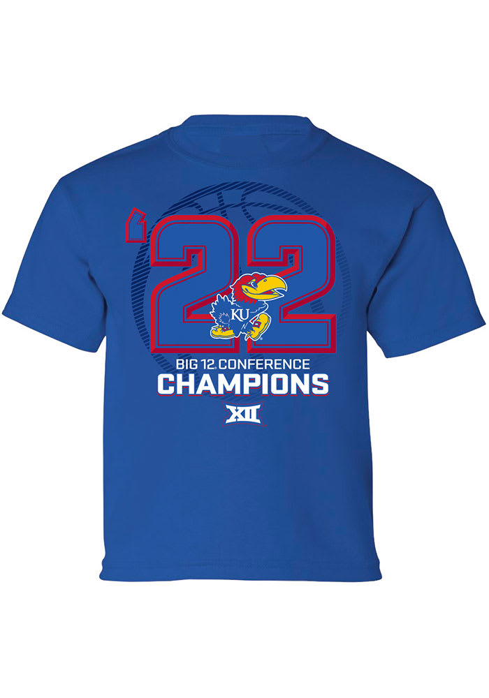 Kansas Jayhawks Youth Blue 2022 Big 12 Basketball Champions Short Sleeve T-Shirt