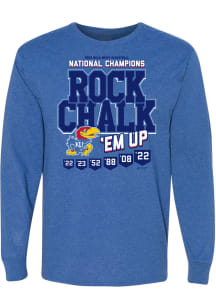 Kansas Jayhawks Blue 2022 National Champions Rock Chalk Em Long Sleeve T Shirt