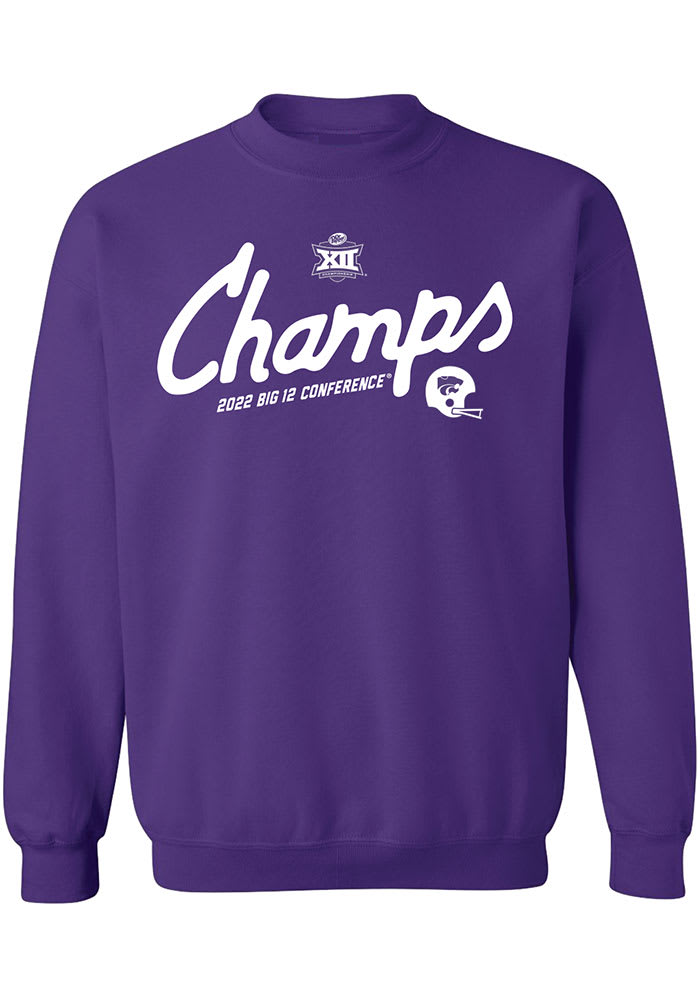 K-State Wildcats Mens Purple 2022 Big 12 Football Champions Long Sleeve Crew Sweatshirt