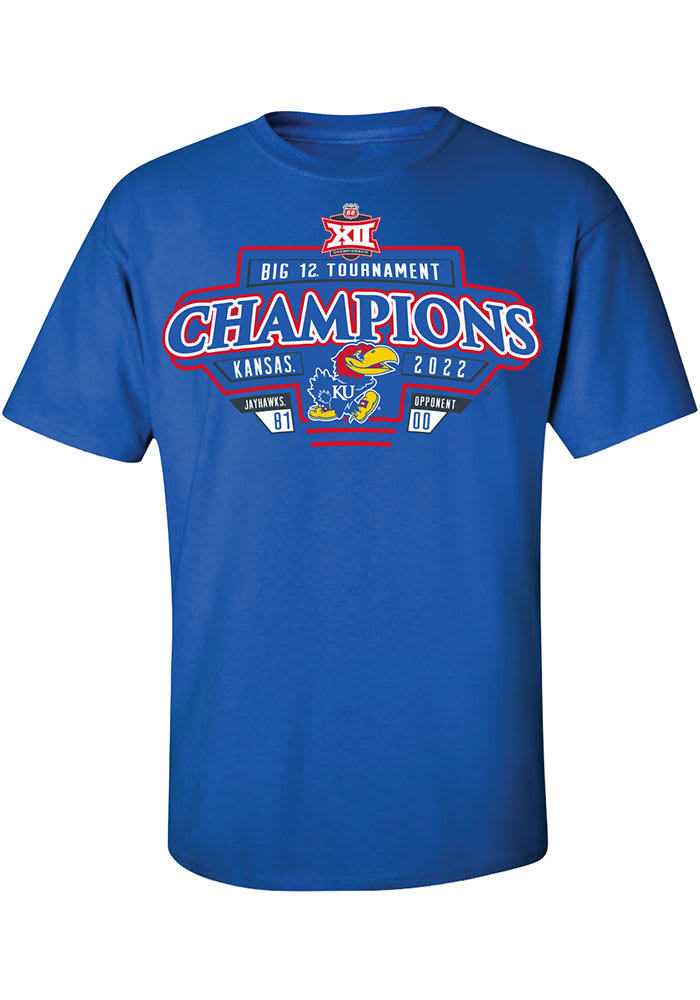 Ultimate Athletic Sportswear Kansas Jayhawks Blue 2022 Big 12 Tournament Champions Short Sleeve T Shirt, Blue, 100% Cotton, Size S, Rally House