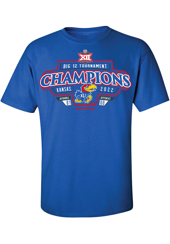 Kansas Jayhawks Blue 2022 Big 12 Tournament Champions Short Sleeve T Shirt