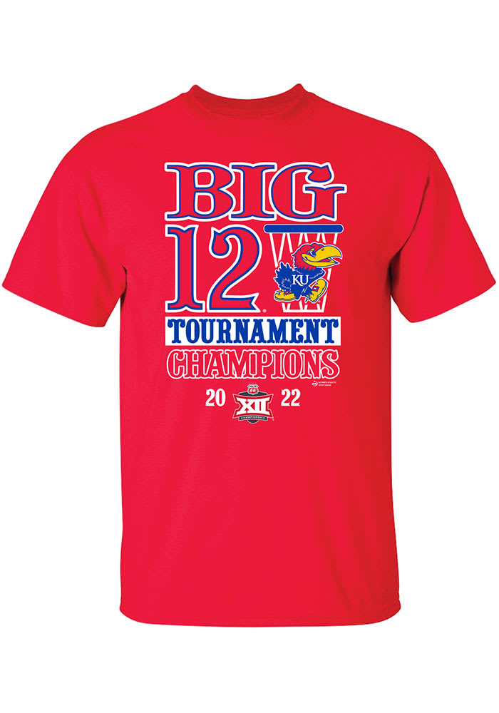 Kansas Jayhawks Red 2022 Big 12 Tournament Champions Short Sleeve T Shirt