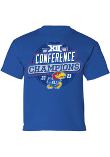 Rally Kansas Jayhawks Youth Blue 2023 Big 12 Champions Titles Short Sleeve T-Shirt
