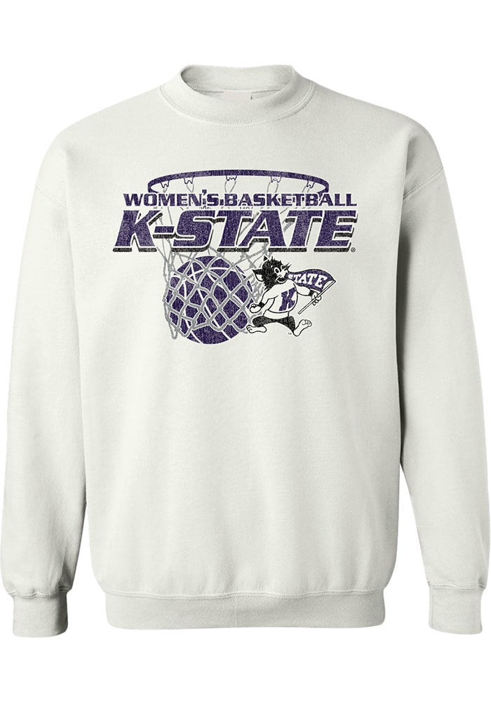 K-State Wildcats Mens White Willie Womens Basketball Net Long Sleeve Crew Sweatshirt