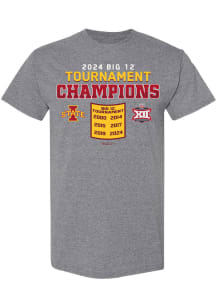 Iowa State Cyclones Charcoal 2024 Big 12 Tournament Champs Banner Short Sleeve T Shirt