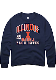Zach Bates Illinois Fighting Illini Mens Navy Blue NIL Arch Logo Player Crew