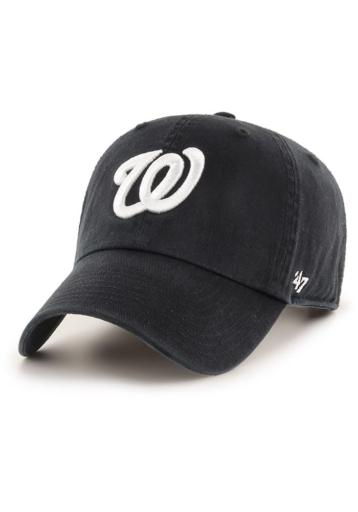 47 Washington Nationals BLACK White Logo Tonal Clean Up Adjustable
