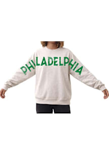 Philadelphia Womens Oatmeal sleeve to sleeve workmark Crew Sweatshirt