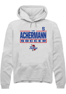 Luc Achermann Rally Mens White Tulsa Golden Hurricane NIL Stacked Box Player Hood