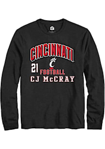CJ McCray Cincinnati Bearcats Black Football NIL Arch Logo Long Sleeve Player T Shirt