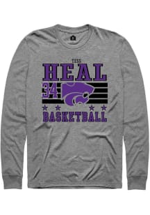 Tess Heal Mens Grey K-State Wildcats NIL Striped Long Sleeve Player T Shirt