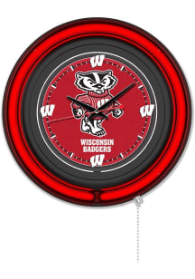Black Wisconsin Badgers Mascot Double Neon Wall Clock