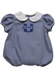 Vive La Fete Utah State Aggies Baby Navy Blue Gingham Collar Short Sleeve One Piece