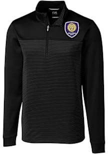 Cutter and Buck Orlando City SC Mens Black Traverse Stripe Long Sleeve Qtr Zip Pullover