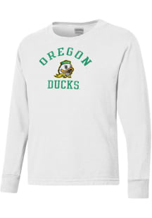 Youth Oregon Ducks White ComfortWash Arch Name Logo Mascot Garment Dyed Long Sleeve T-Shirt