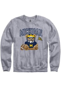 Womens Michigan Wolverines Grey Summit Sportswear Bear Necessities Crew Sweatshirt