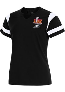 Antigua Philadelphia Eagles Womens Black 2024 Super Bowl Bound Encounter Short Sleeve T-Shirt