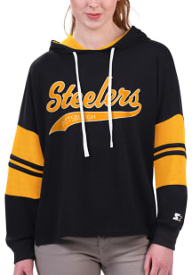 Starter Pittsburgh Steelers Womens Black Bump and Run Hooded Sweatshirt