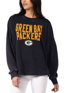 Starter Green Bay Packers Womens Black Burnout Crew Sweatshirt