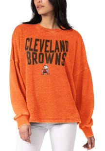 Starter Cleveland Browns Womens Orange Burnout Crew Sweatshirt